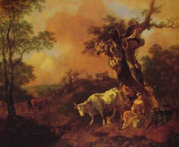 托馬斯 庚斯博羅 Landscape with a Woodcutter and Milkmaid 托馬斯 庚斯博羅 Landscape with a Woodcutter and Milkmaid